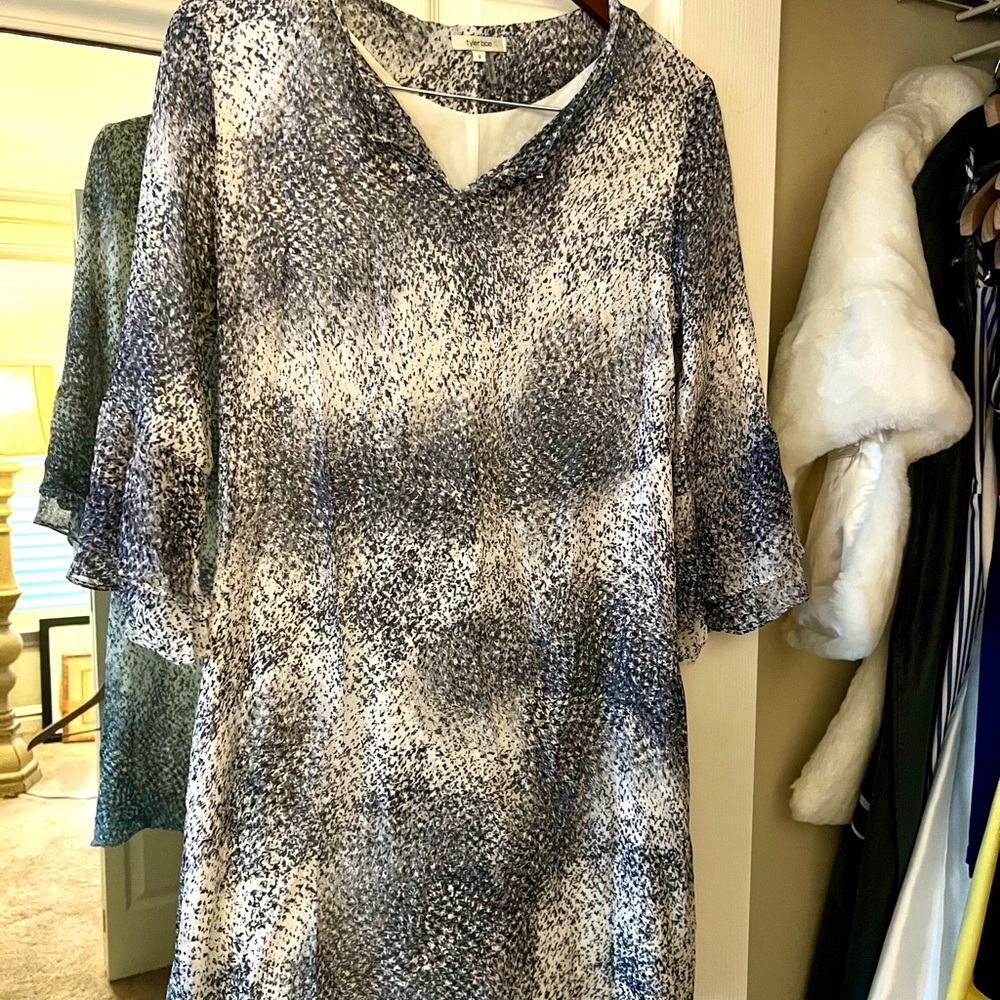 Tyler Boe Blue and White Textured Dress